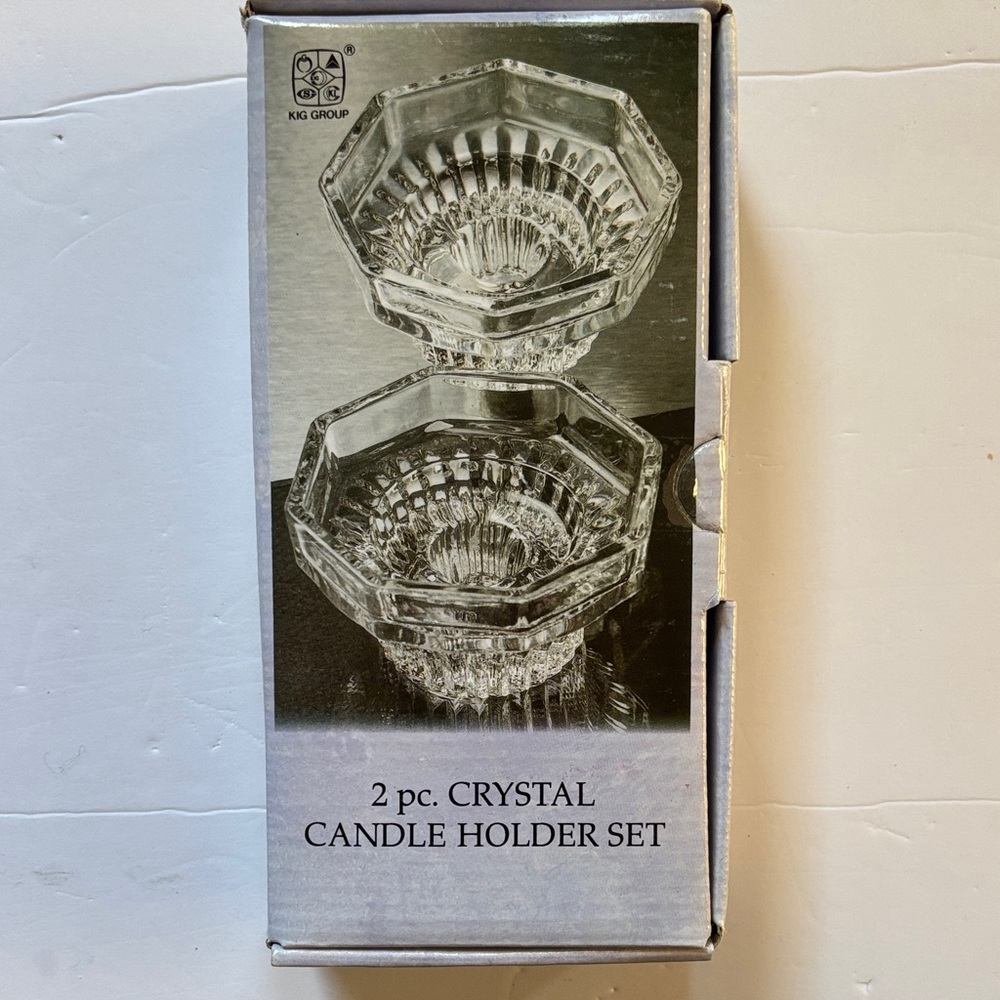 Crystal Candle Holder Set | Box of 2 Heavy Glass Holders | Holiday Decor NWT
